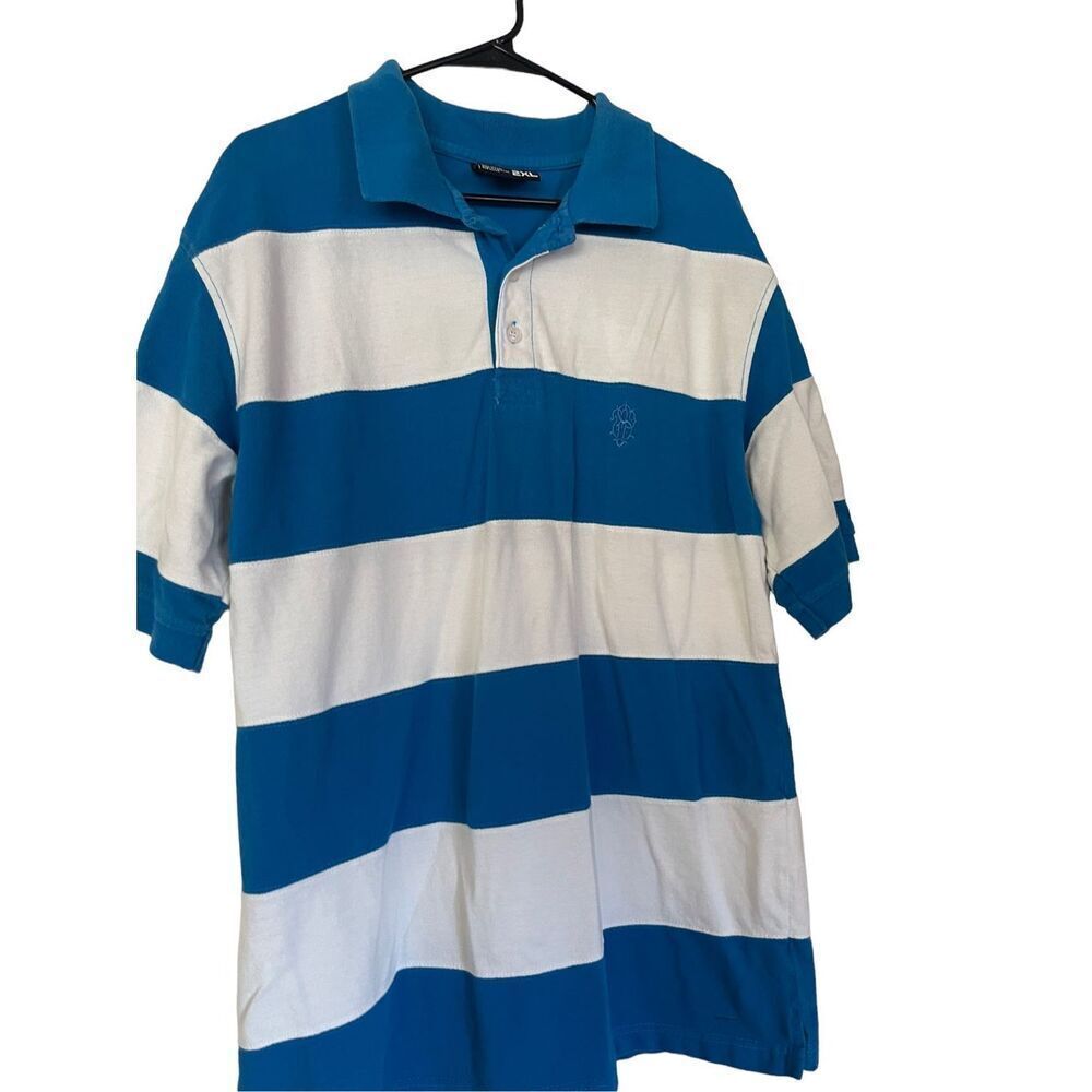 South Pole Men's Blue & White Awning Stripes Short Sleeve Polo Shirt Size 2XL